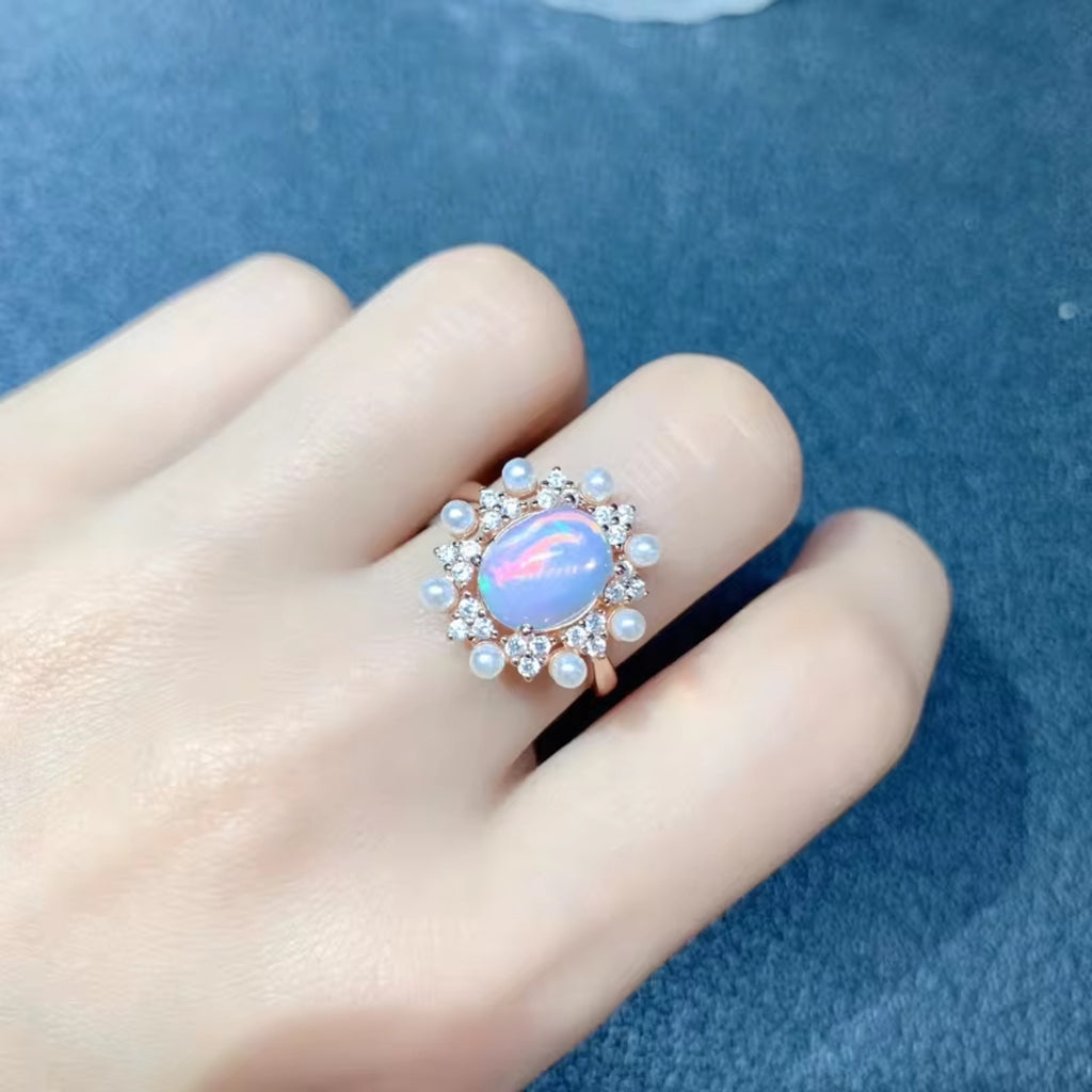 Natural Fire Opal and Faux Pearl Jewelry Set, Opal and Pearl Pendant Necklace