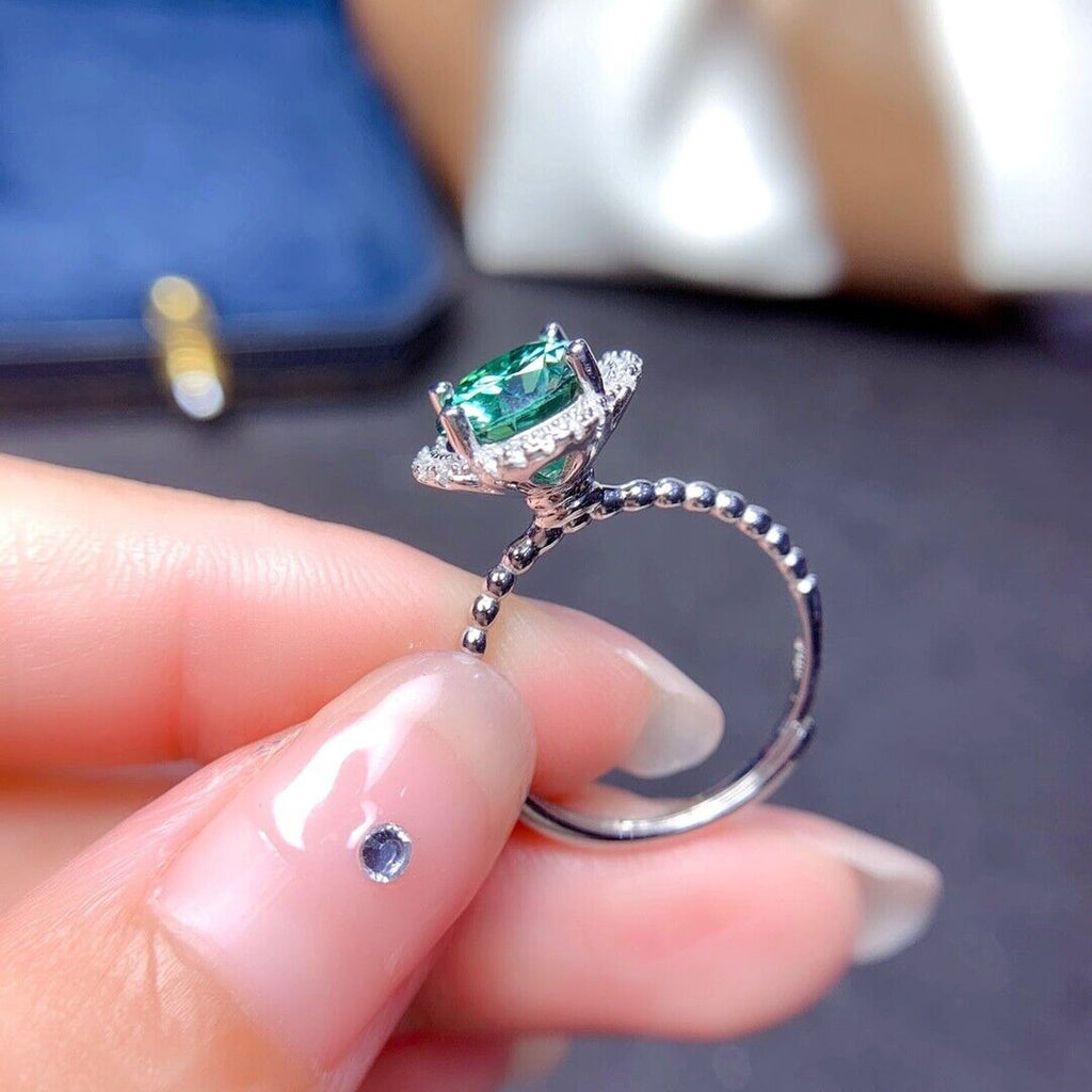 2 Carat Green Moissanite Flower Ring 8mm