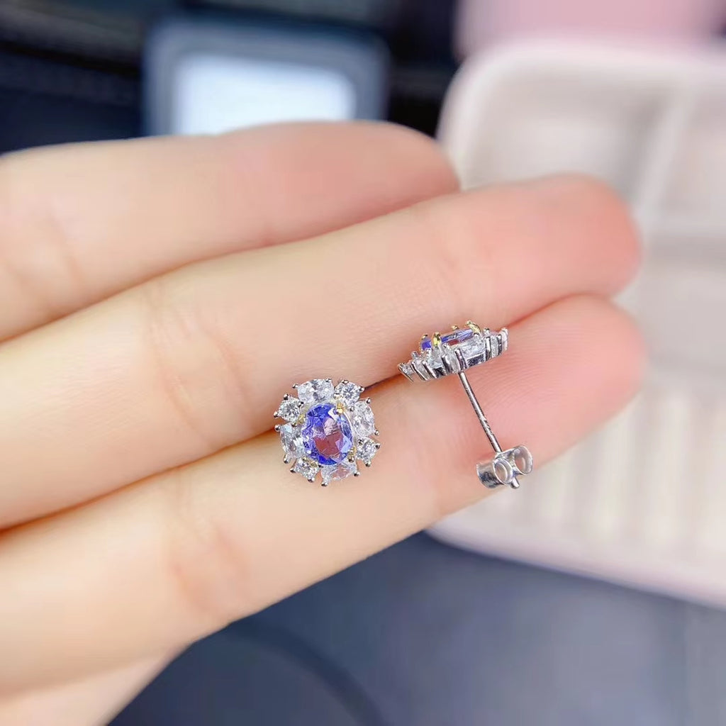 925 Sterling Silver 0.6Ct Tanzanite Oval 4x5mm Stud Earrings Women