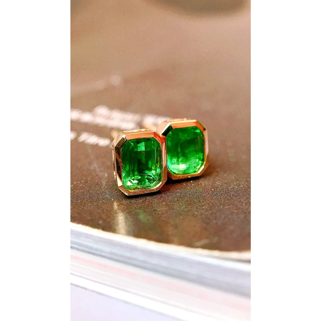 Emerald Stud Earrings, Bright Green Emerald Earrings 18k Yellow Gold, Natural Emerald Earrings, Emerald & Diamond Stud Earrings, 18k Yellow Gold Emerald Earrings, Solid Gold Emerald Stud Earrings, Bezel Setting Emerald Earrings, Natural Diamond and Emerald Earrings, Diamond and Emerald Stud Earrings, 18k Gold Emerald Stud Earrings, Womens Natural Emerald Earrings, Natural Emerald Earrings, Anniversary Gift Emerald Earrings For Women 18k Gold, Emerald Cut Emerald Earrings, Emerald Earrings with Great Clarity