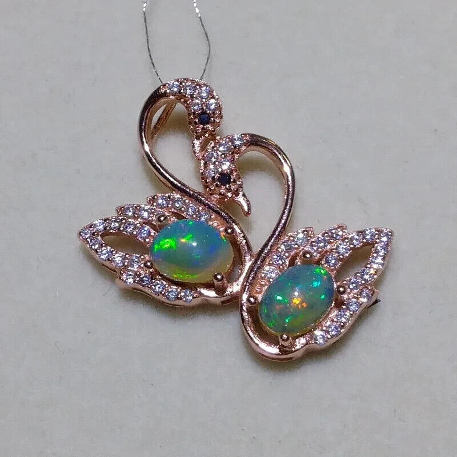 Fire Opal Swan Pendant Necklace, Natural Opal Pendant Necklace Swan