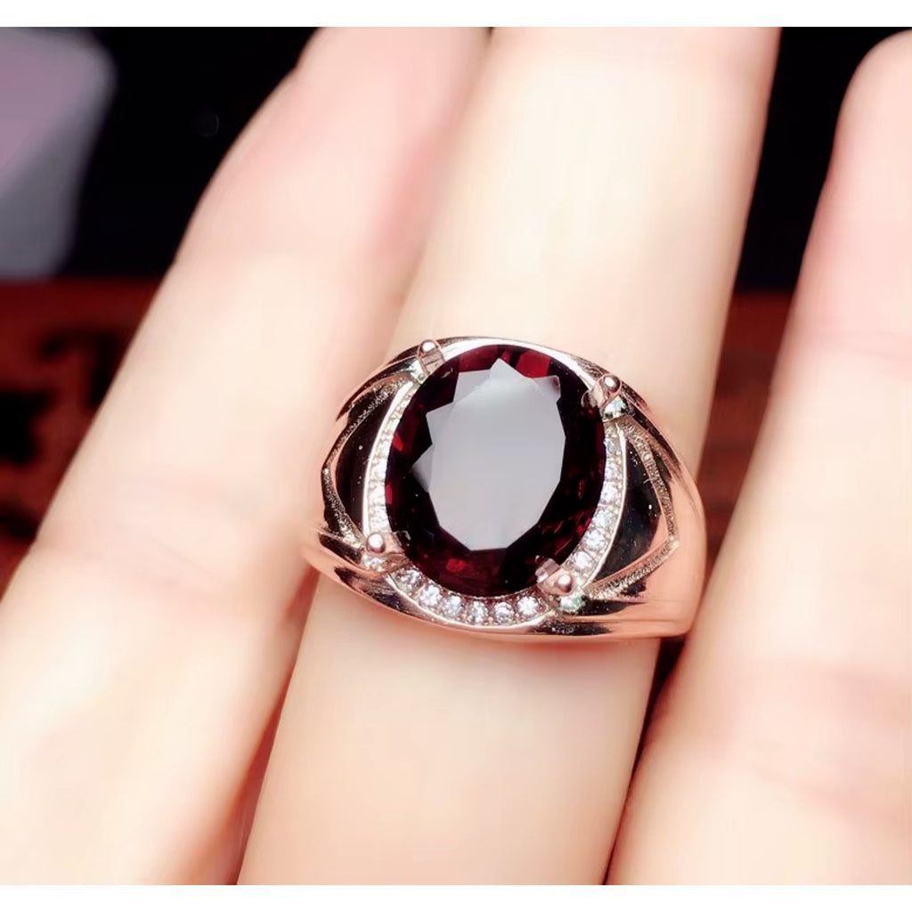 4CT Mens Garnet Ring 925 Sterling Silver 9x11mm, Red Garnet Ring For Men