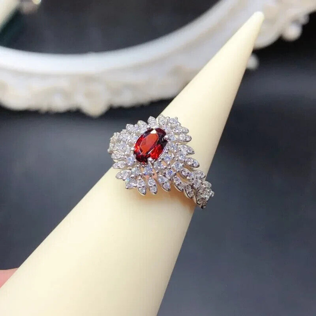 Red Garnet Cluster Statement Ring, Dazzing Red Garnet Cocktail Ring 925 Sterling