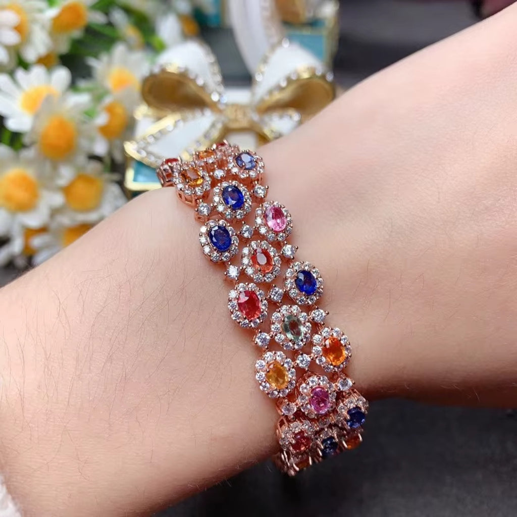 Multicolor Sapphire Bracelet – Natural Gemstone Jewelry in Sterling Silver | Adjustable & Gift-Ready