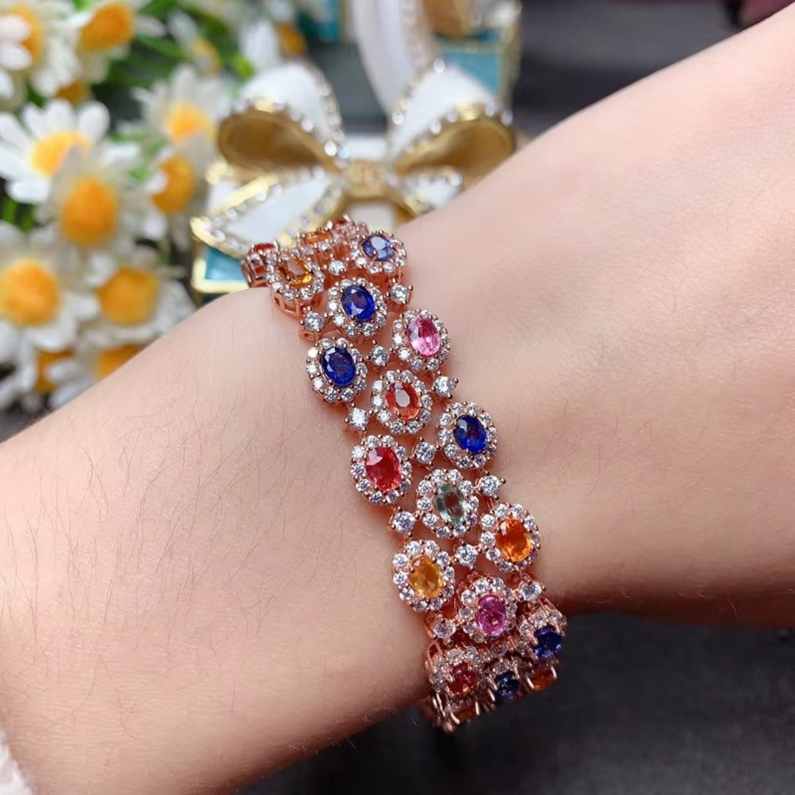 Multicolor Sapphire Bracelet – Natural Gemstone Jewelry in Sterling Silver | Adjustable & Gift-Ready