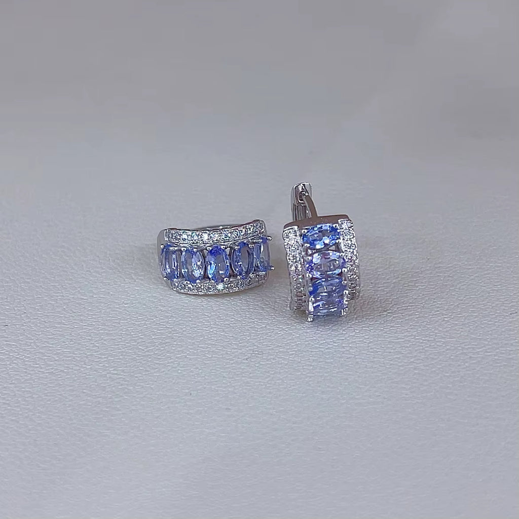 VVS Grade Purple Tanzanite Hoop Earrings 925 Sterling Silver 3x5mm
