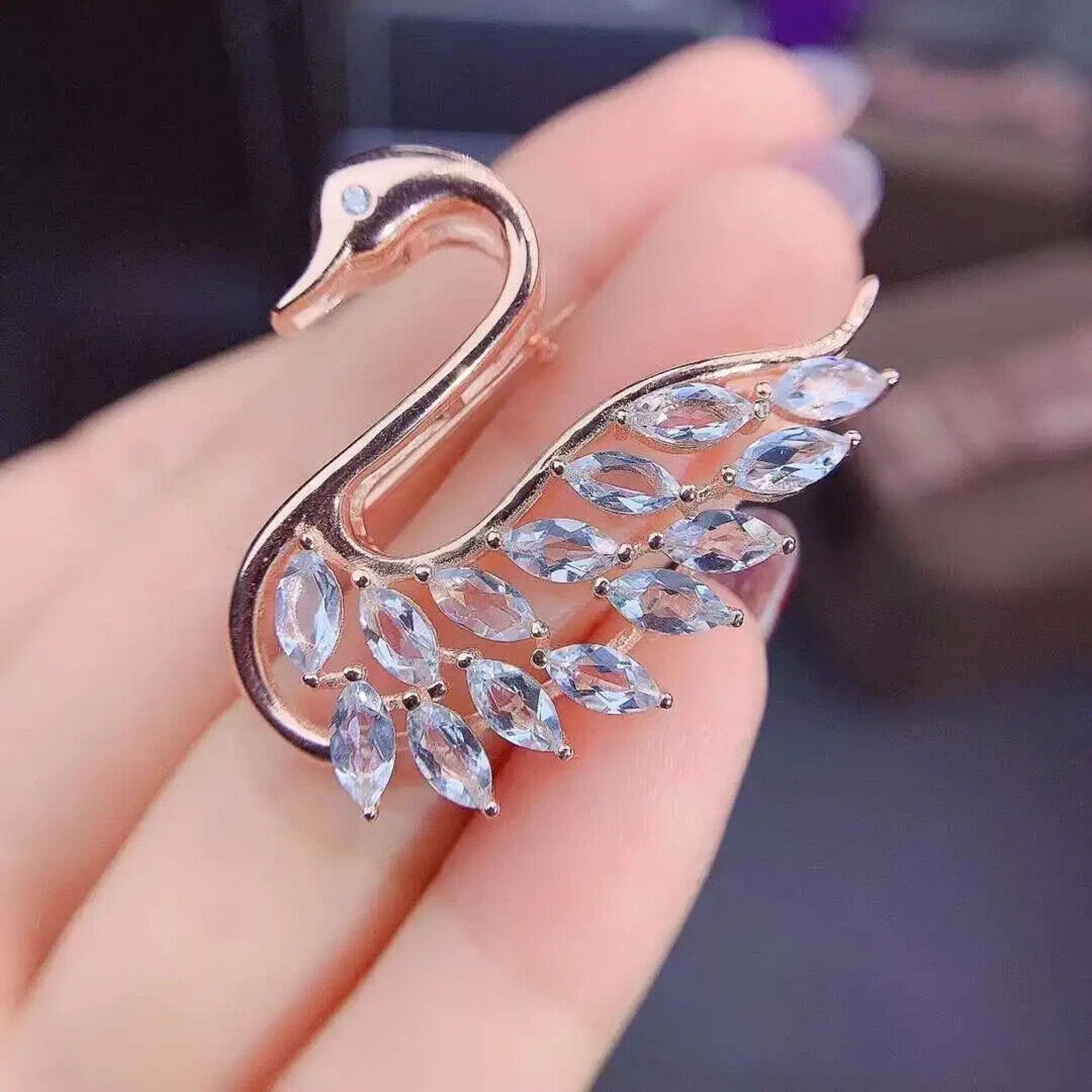 Natural Aquamarine Swan Brooch, Aquamarine Brooch Pin, Swan Brooch