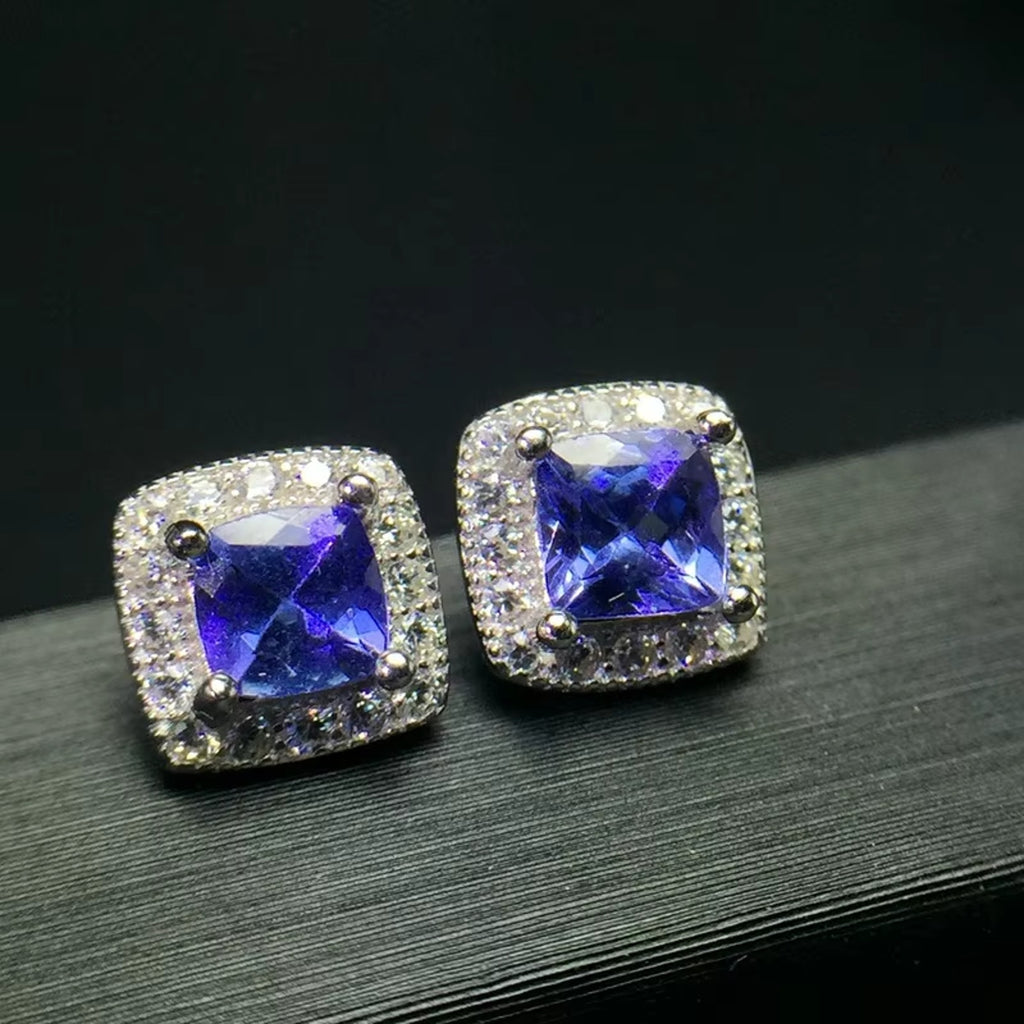 925 Sterling Silver Tanzanite Trillion Cut Stud Earrings For Women 4mm