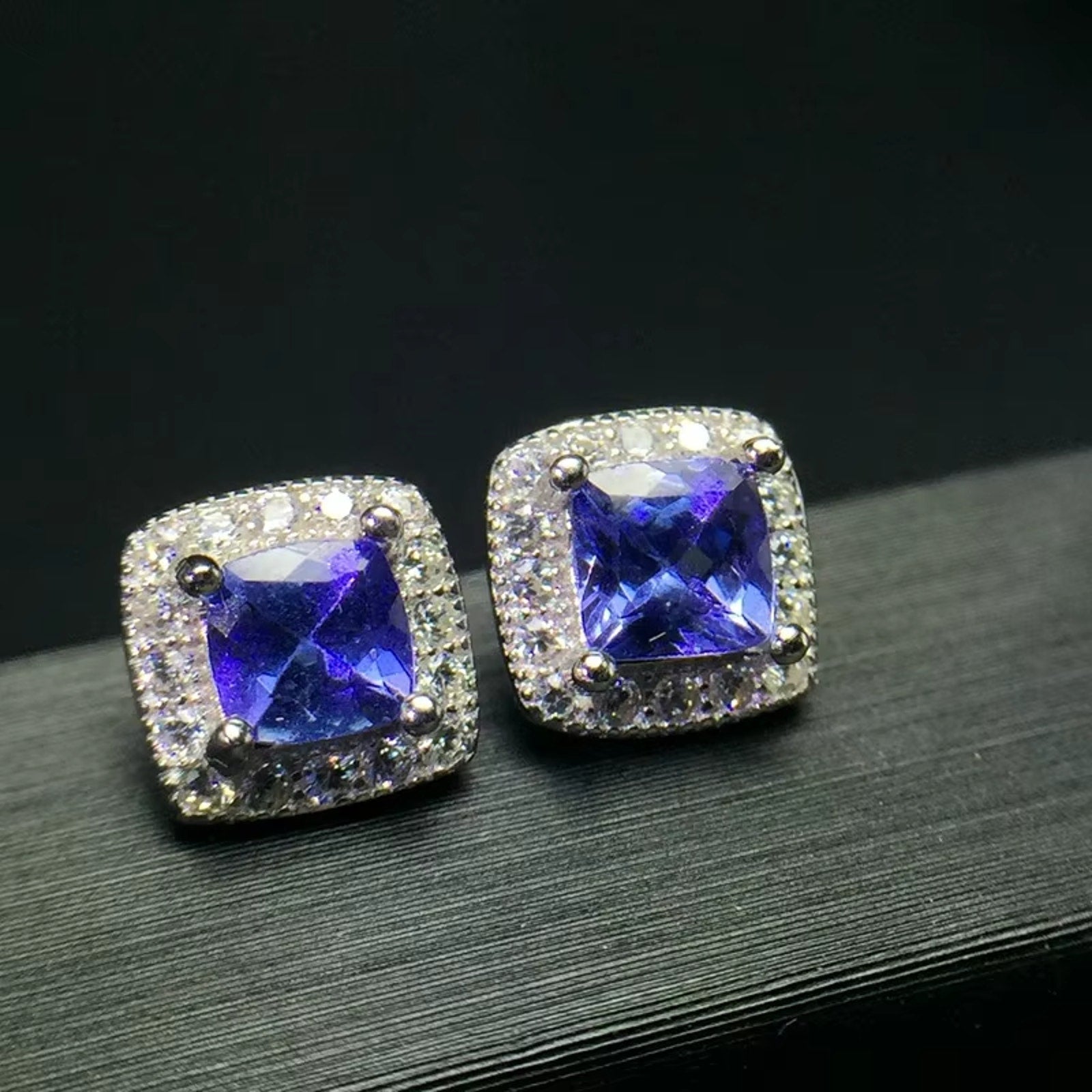 925 Sterling Silver Tanzanite Trillion Cut Stud Earrings For Women 4mm