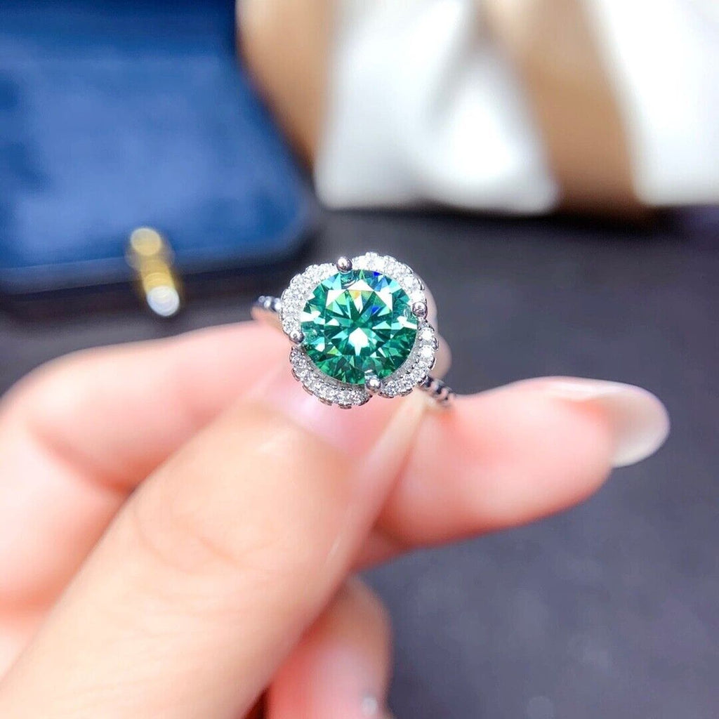 2 Carat Green Moissanite Flower Ring 8mm