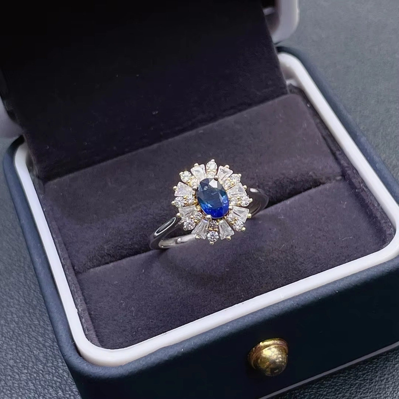 0.5CT Natural Sapphire Ring Platinum Plated, Sapphire Engagement Ring