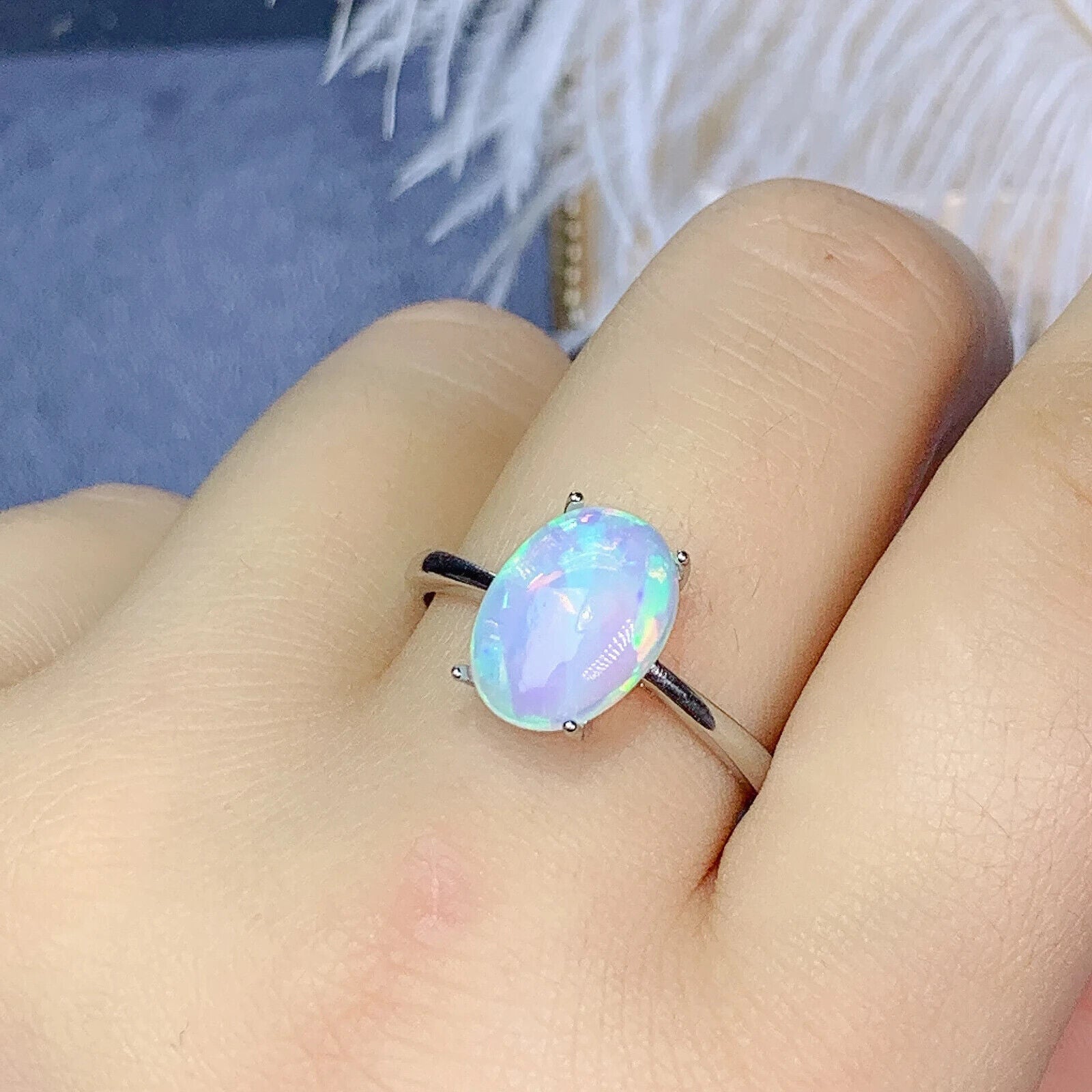 Natural Fire Opal Gemstone Ring, Women'sSterling Silver Opal Rings