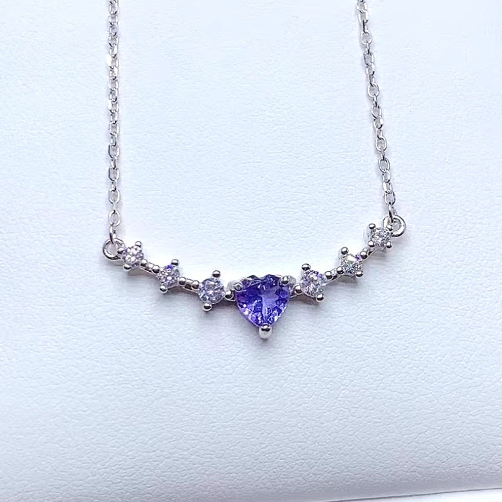 Purple Tanzanite Clavicle Chain Necklace, Natural Tanzanite Necklace For Women