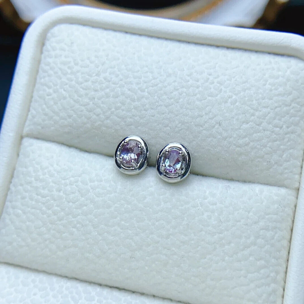Lab Created Alexandrite Stud Earrings 3x4mm Sterling Silver