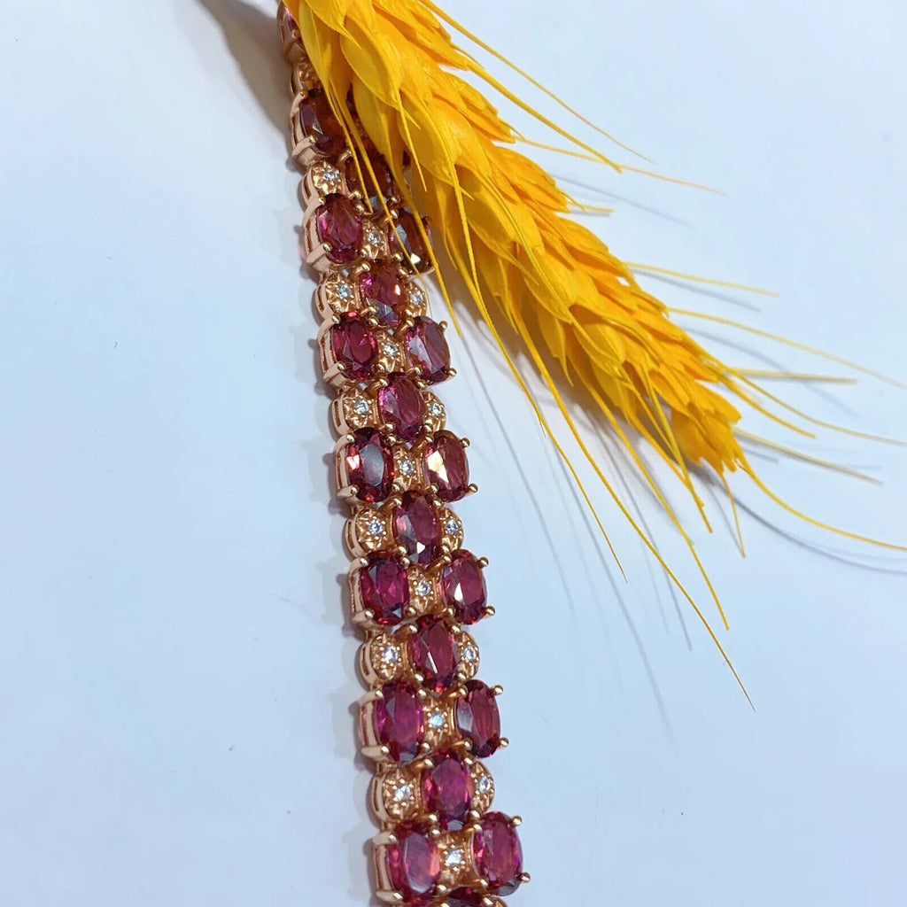 Natural Pink Garnet 3 Layer Tennis Bracelet, Women's Garnet Bracelet Sterling