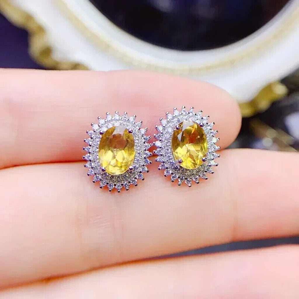 Natural Citrine Gemstone Earrings 6x8mm Oval Cut