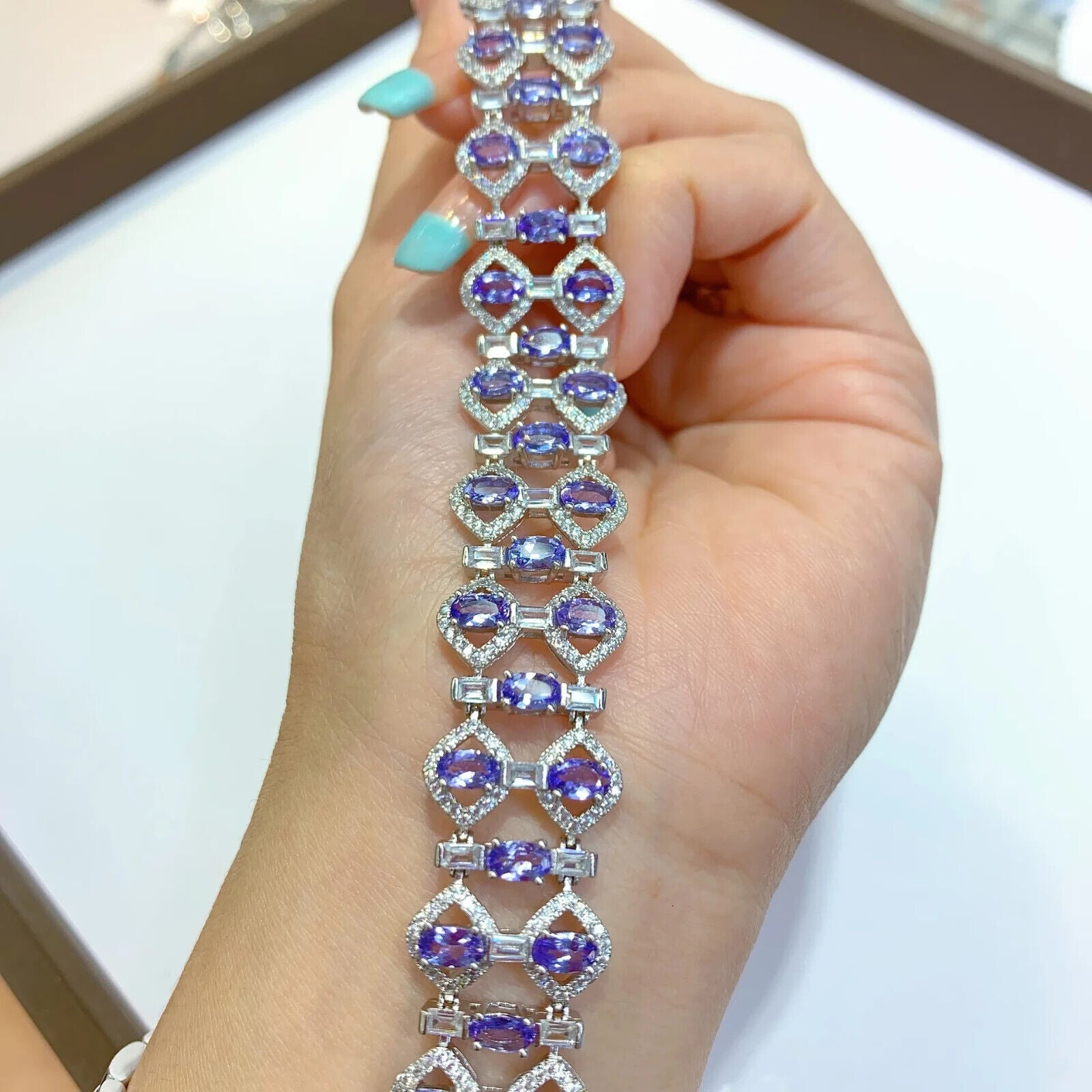 Natural Purple Tanzanite 3 Layer Tennis Bracelet, Women's Tanzanite Jewelry