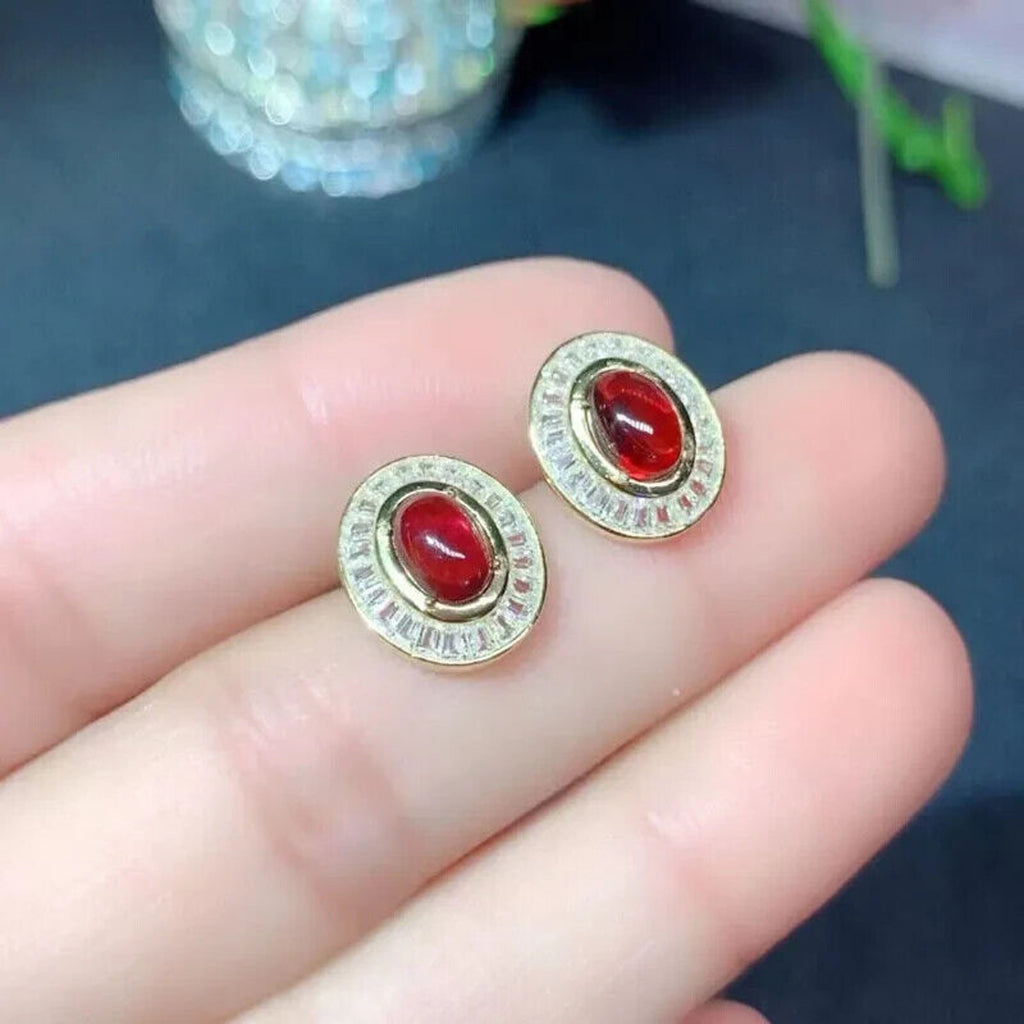 Natural Orange Pyrope Garnet Stud Earrings 5x7mm Platinum Plated