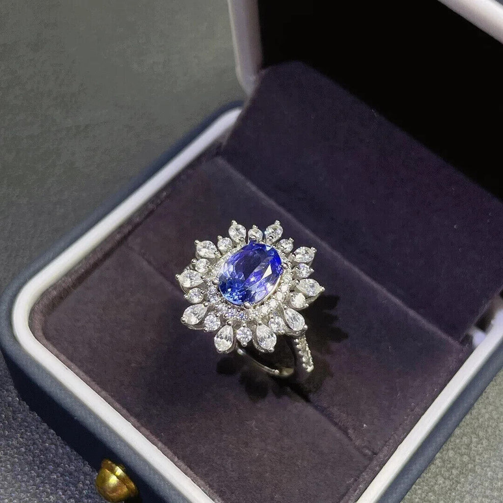 Purple Tanzanite Cluster Statement Ring VVS1 6x8mm