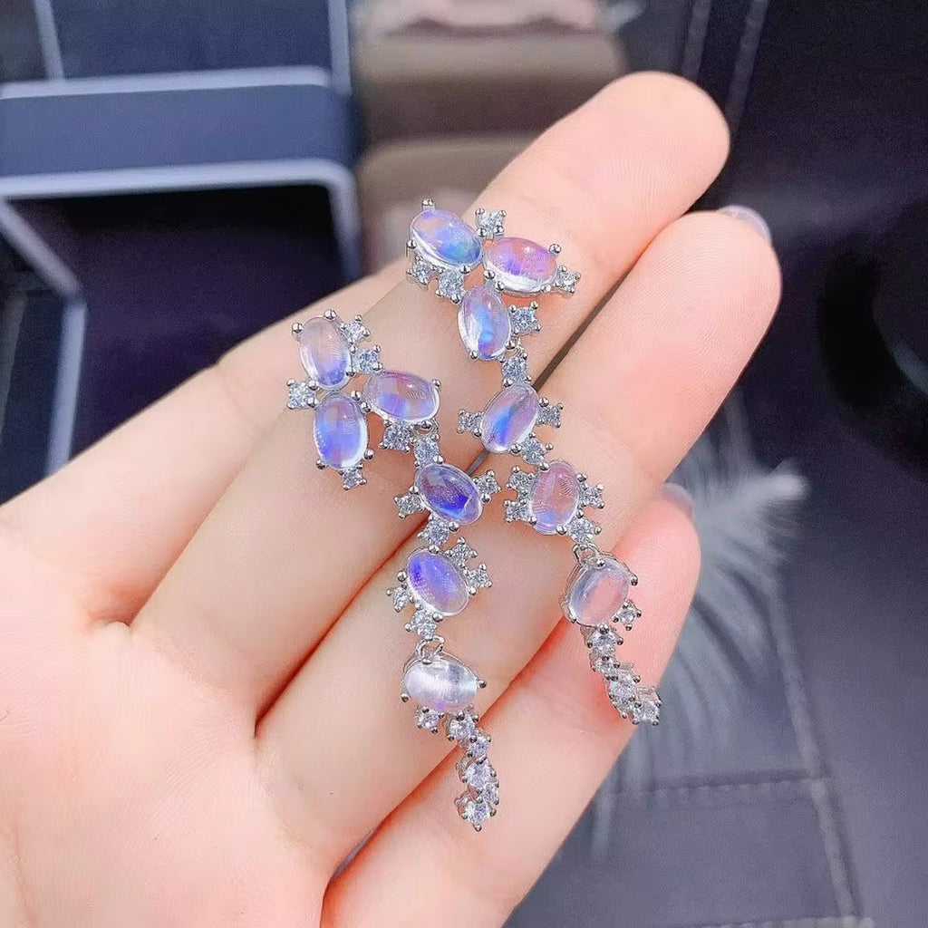 Blue Moonstone Drop Dangle Earrings 925 Sterling Silver