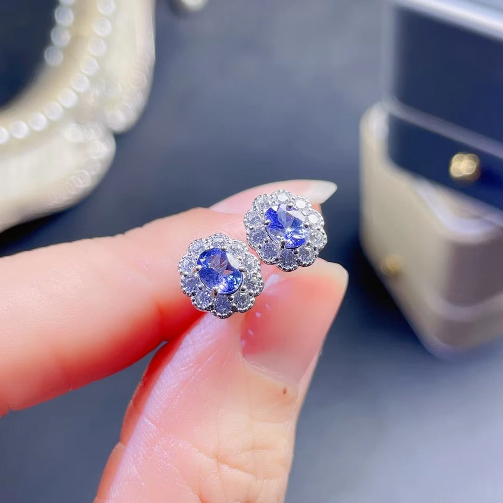 925 Sterling Silver 0.6Ct Tanzanite Oval 4x5mm Stud Earrings Women