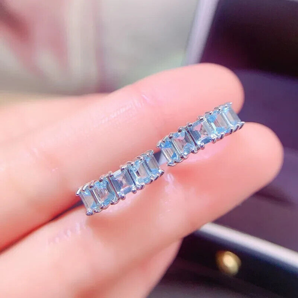 Blue Topaz Hoop Earrings, Sterling Silver Blue Topaz Earrings 3x4mm