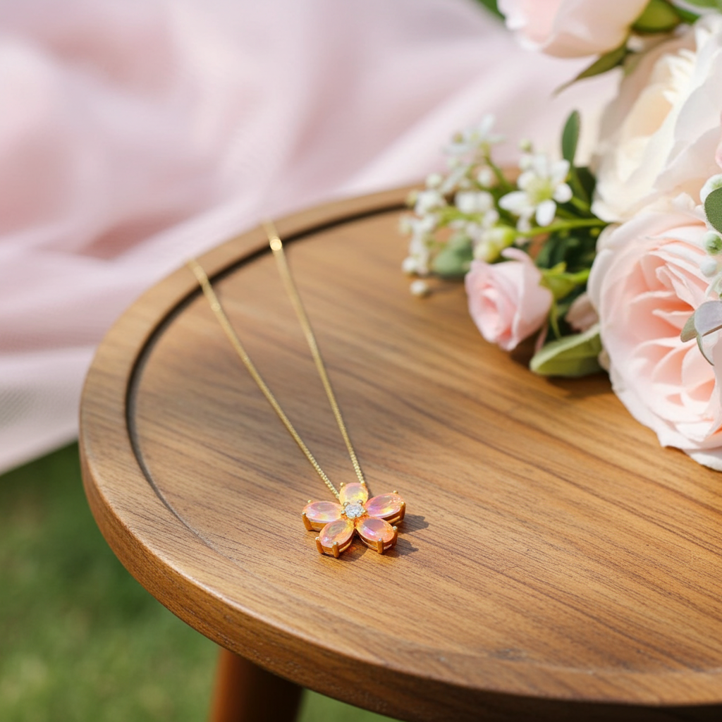 Natural Orange Fire Opal Flower Pendant 3x5mm