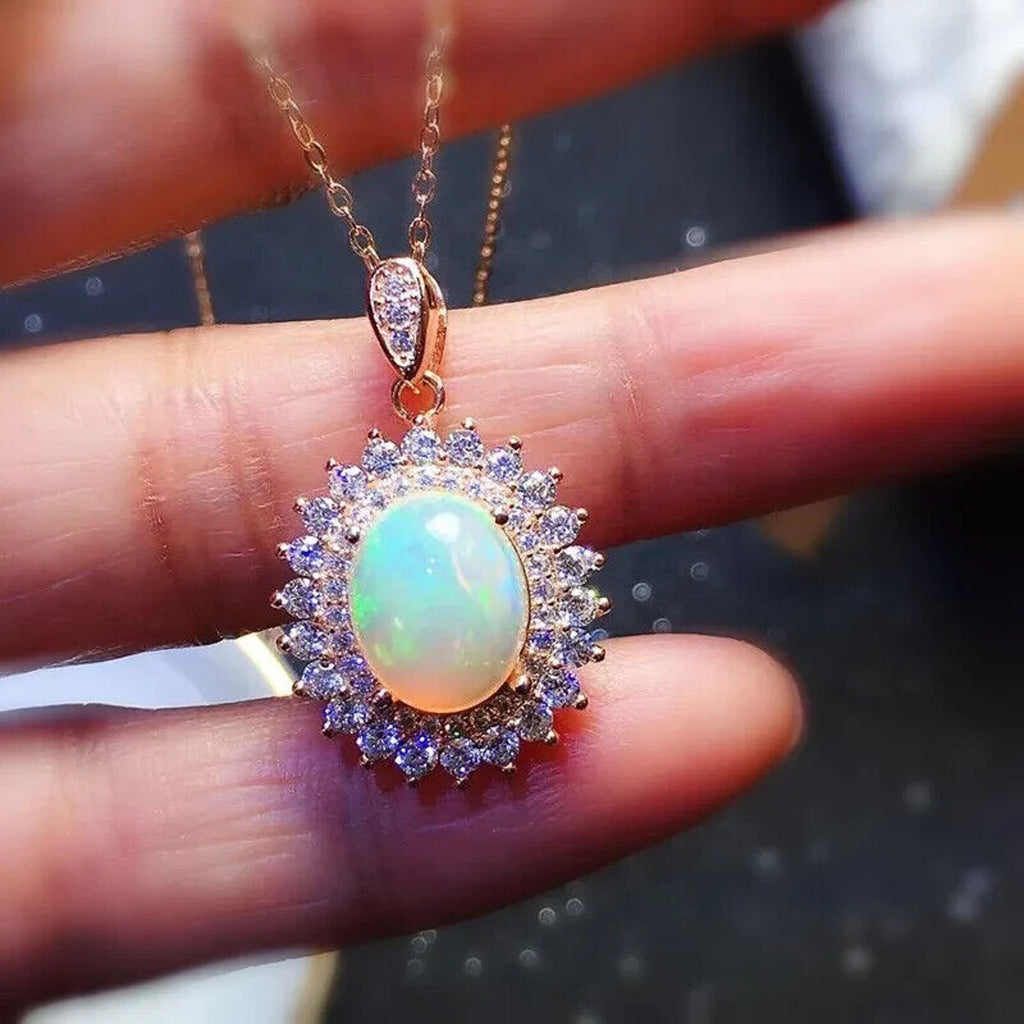 Natural Fire Opal Pendant Necklace 9x11mm, Fire Opal Necklace