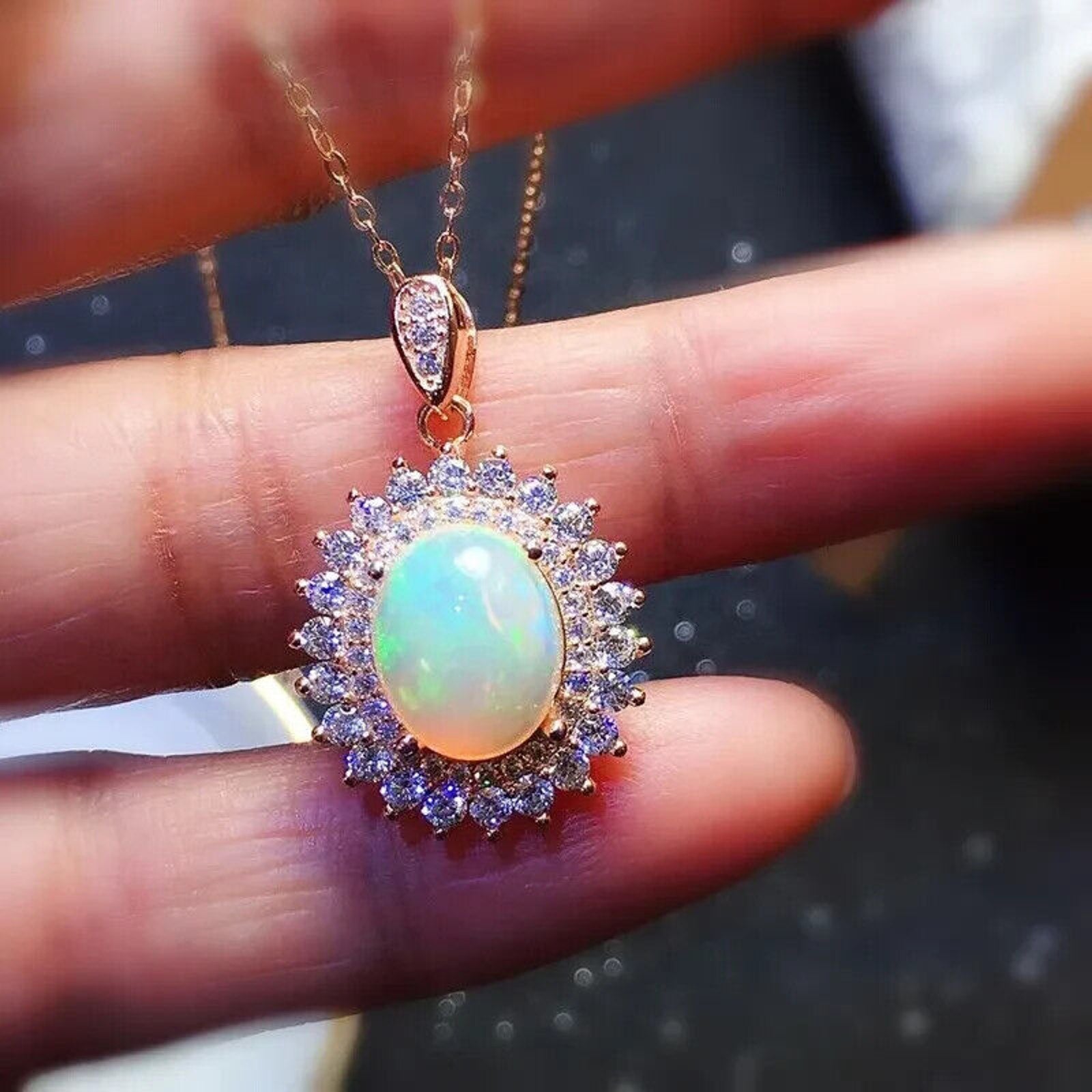 Natural Fire Opal Pendant Necklace 9x11mm, Fire Opal Necklace