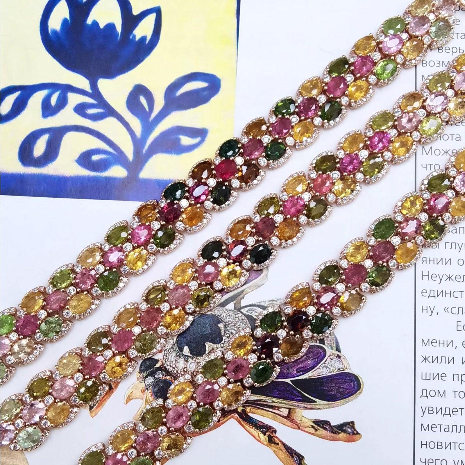 Natural Tourmaline Tennis Bracelet, Multilayer Tourmaline Bracelet Sterling