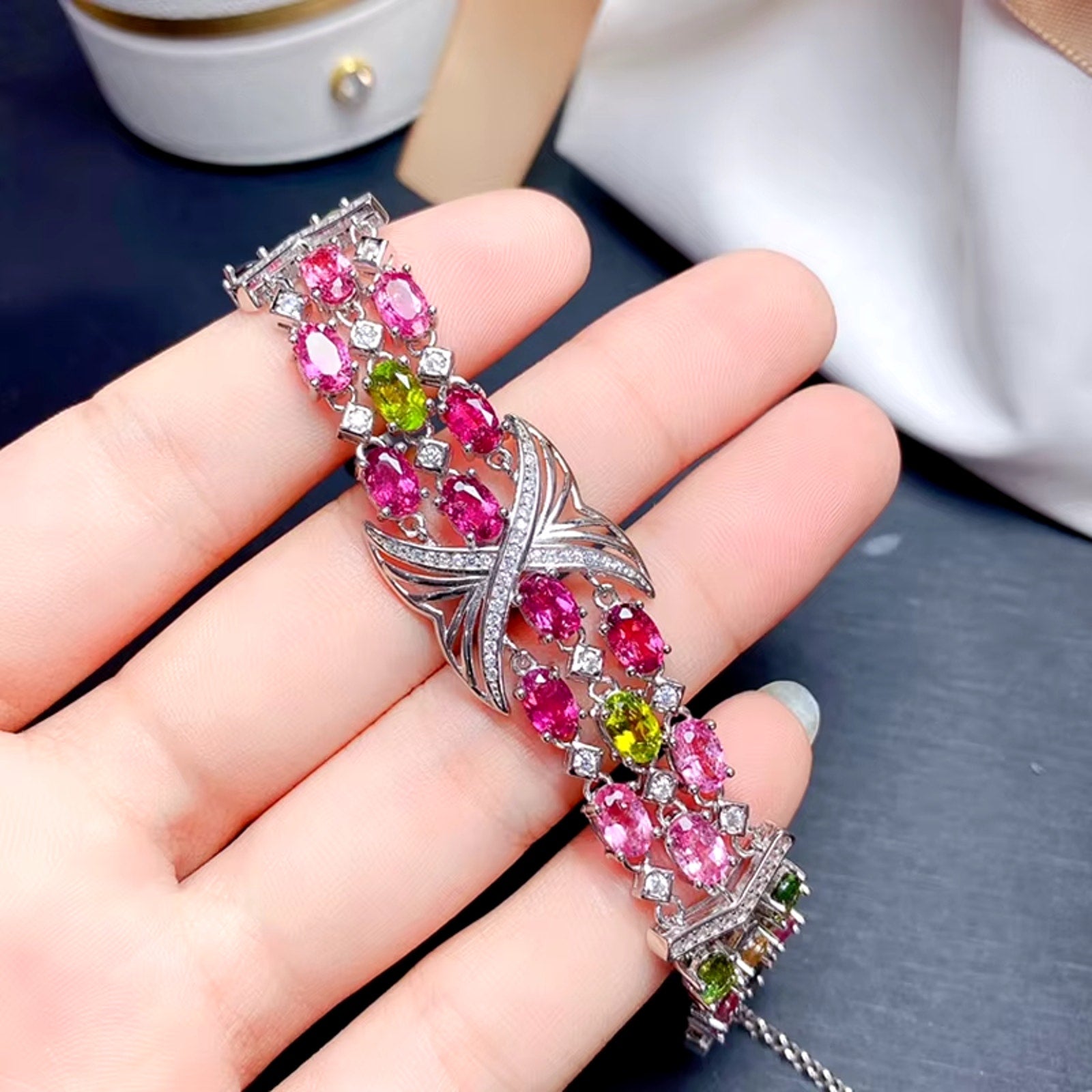 Natural Brazilian Tourmaline Multilayer Tennis Bracelet, Tourmaline Bracelet