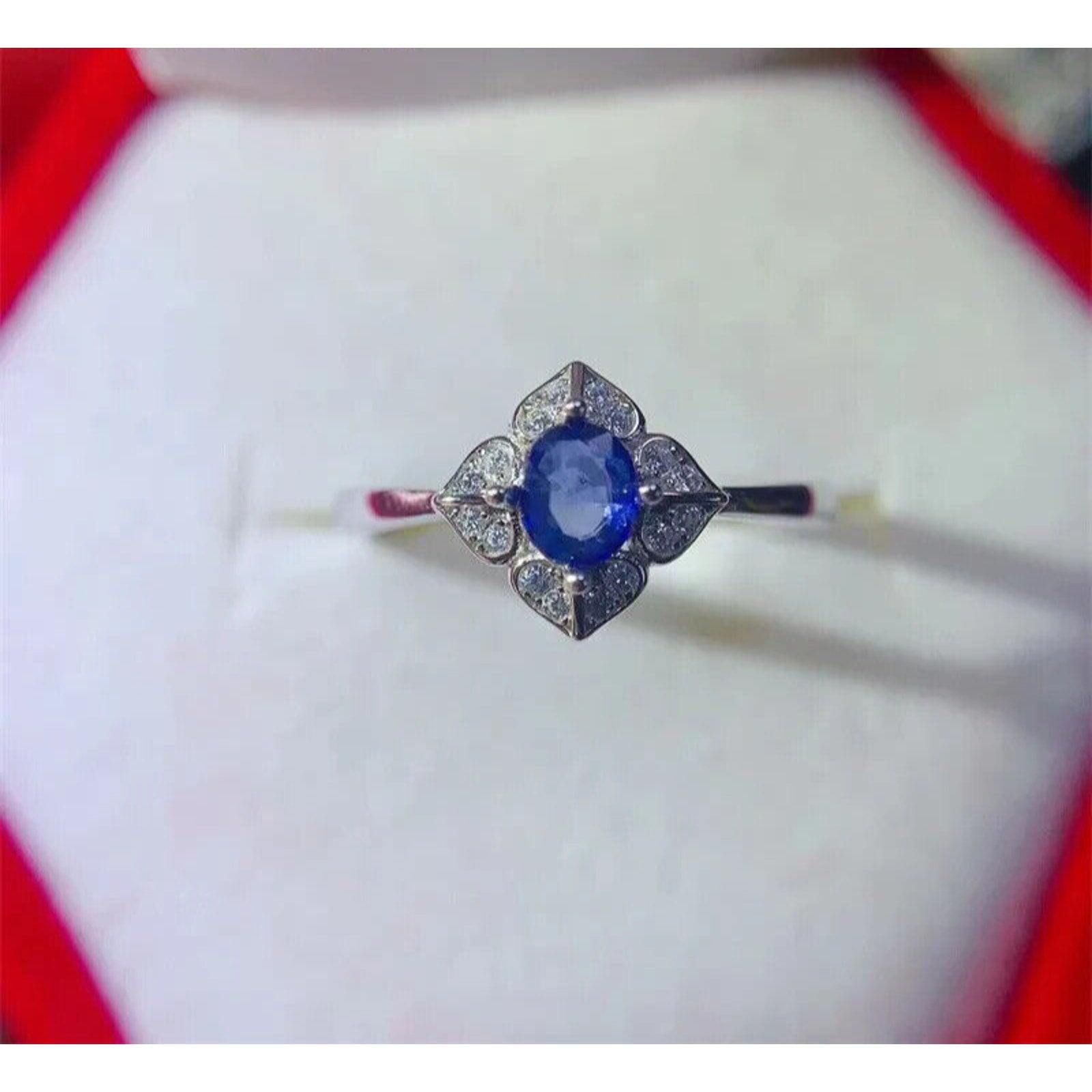 Natural Sapphire Cocktail Ring, Bright Blue Sapphire Ring 925 Sterling Silver