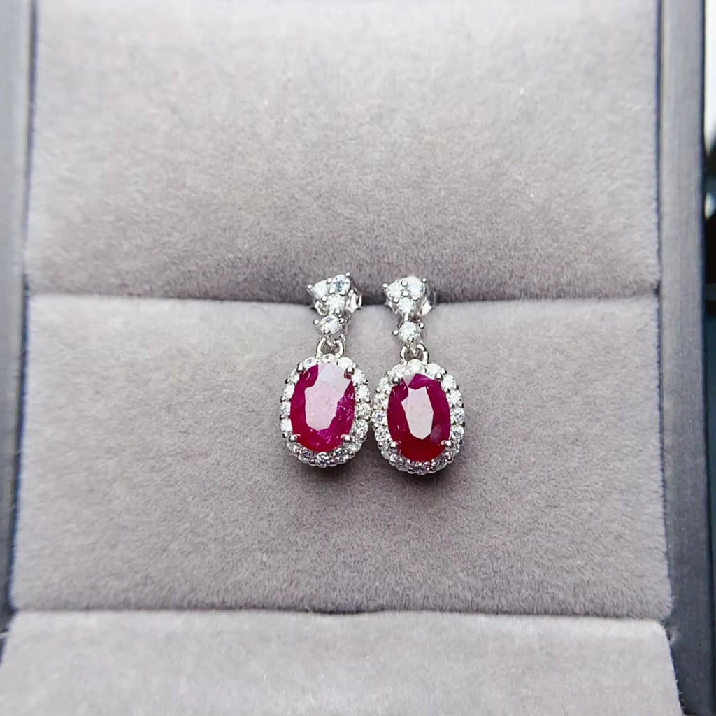 Natural Ruby Gemstone Earrings, Ruby Earrings 925 Sterling Silver 5x7mm