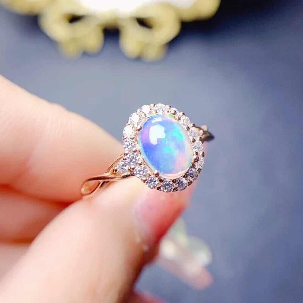 Fire Opal Gemstone Ring 7x9mm 1.1CT, Australian Opal Ring