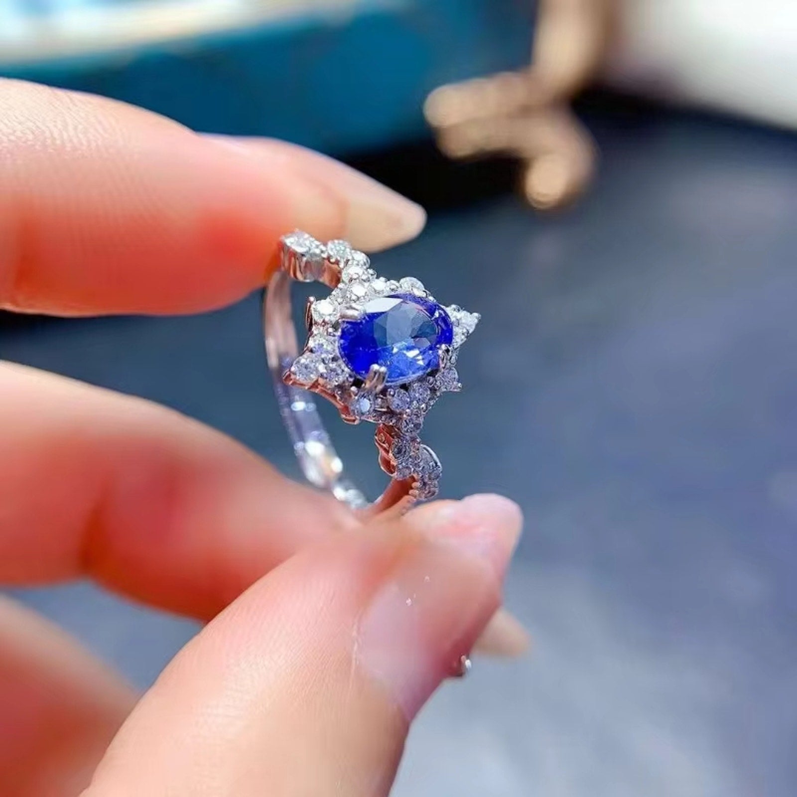 Tanzanite Ring, Natural Purple Tanzanite Ring Sterling Silver 5x7mm Tanzanite