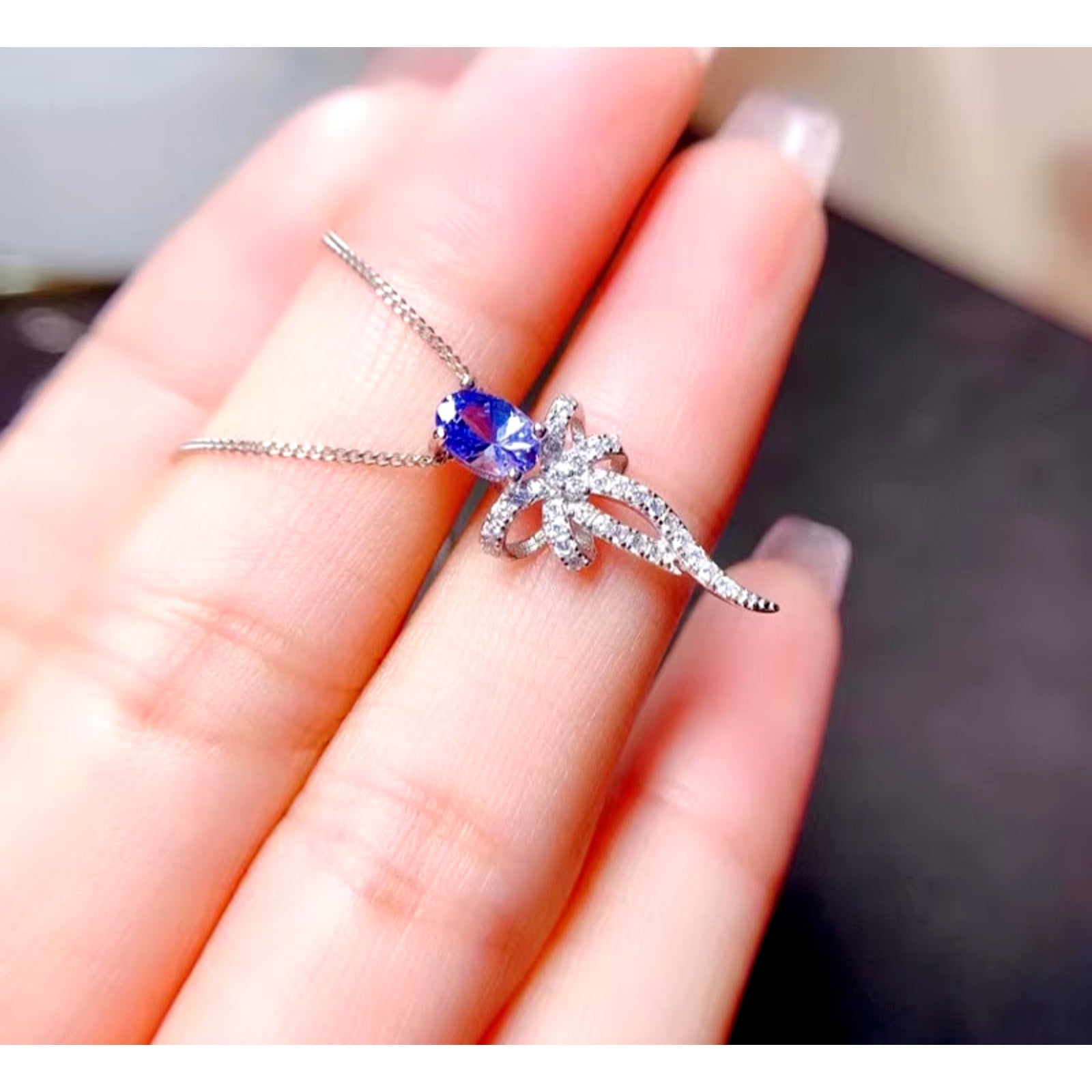 Purple Tanzanite Pendant Necklace, Natural Tanzanite Necklace For Women