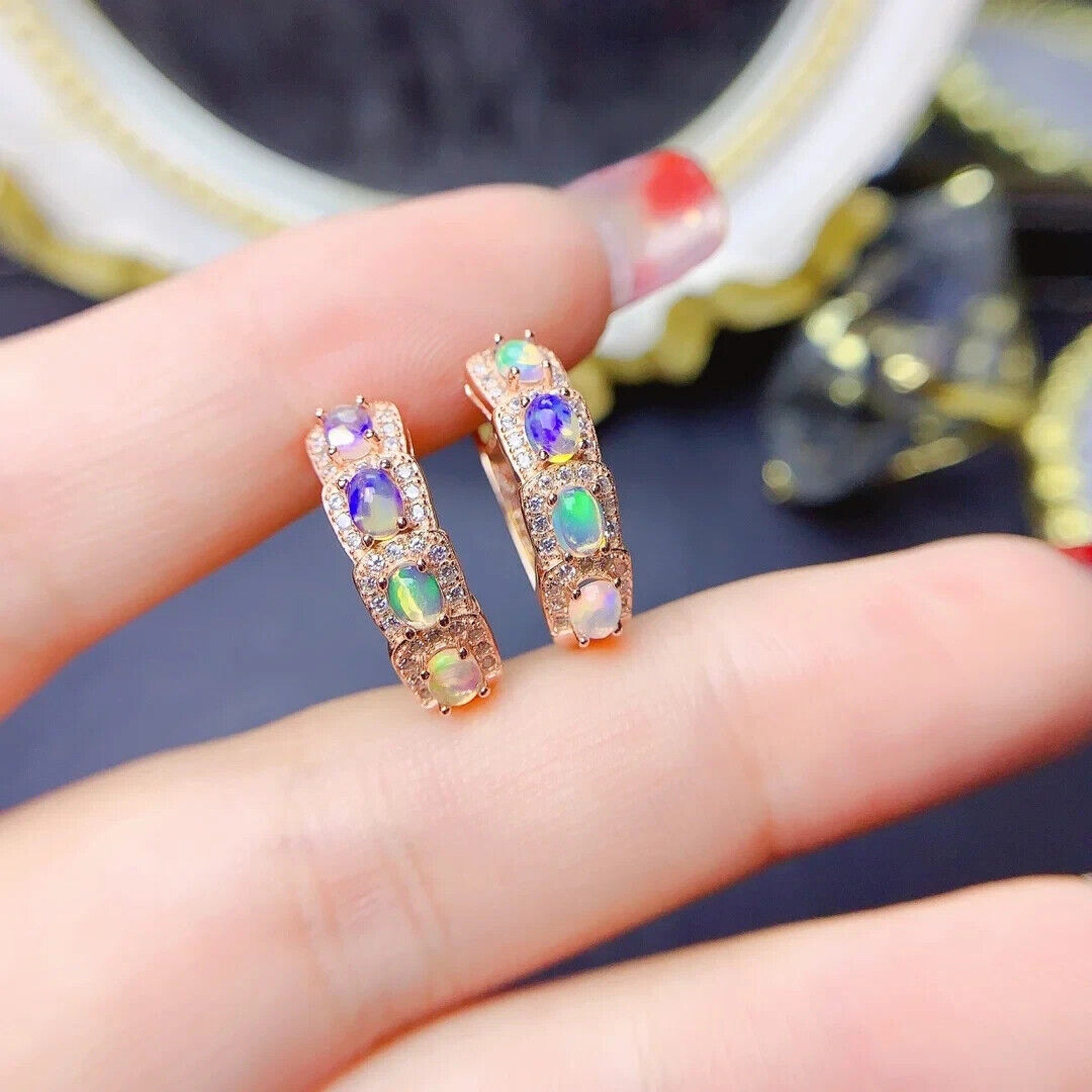 Natural Fire Opal Clip Earrings 3x4mm Sterling Silver, Opal Clip Earrings