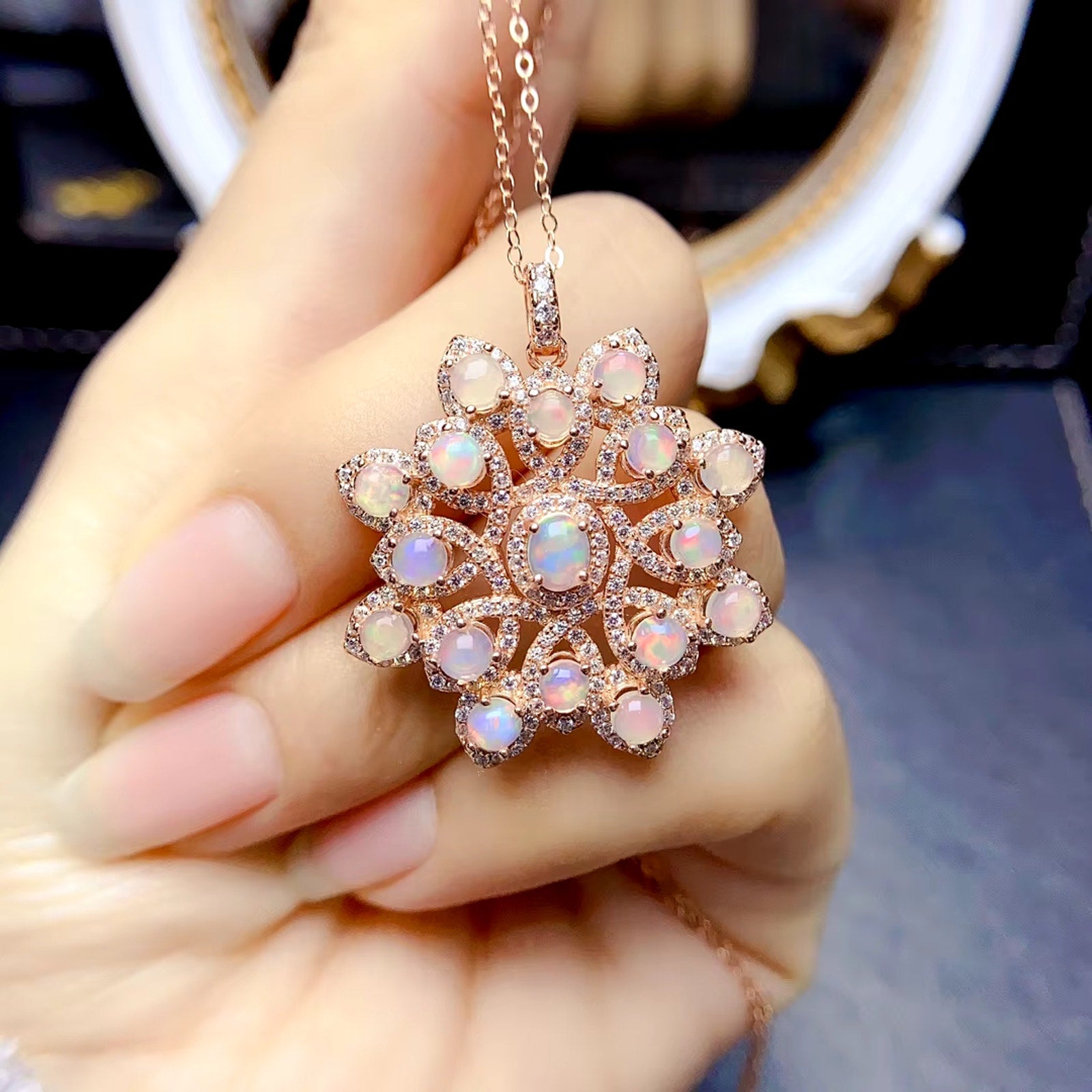 Natural Fire Opal Pendant Necklace Platinum Plated Silver