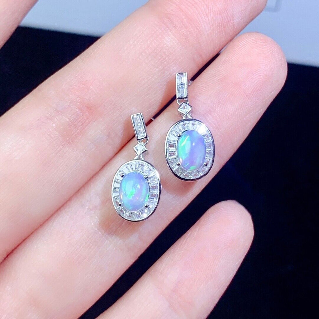Natural Opal Earrings, Australian White Opal Earrings, Opal Earrings Sterling