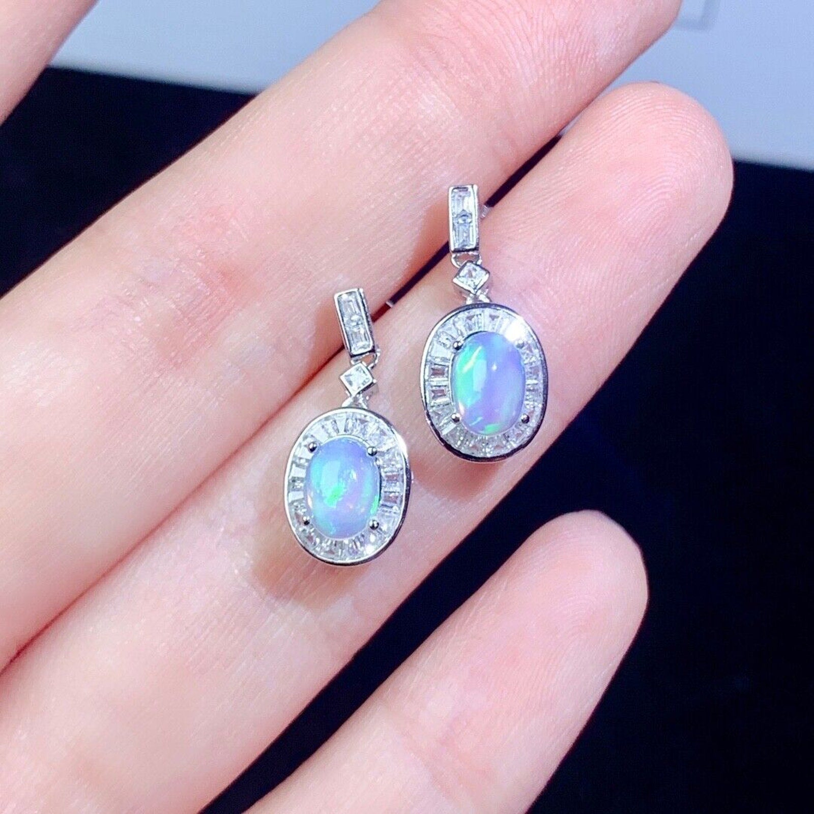 Natural Opal Earrings, Australian White Opal Earrings, Opal Earrings Sterling