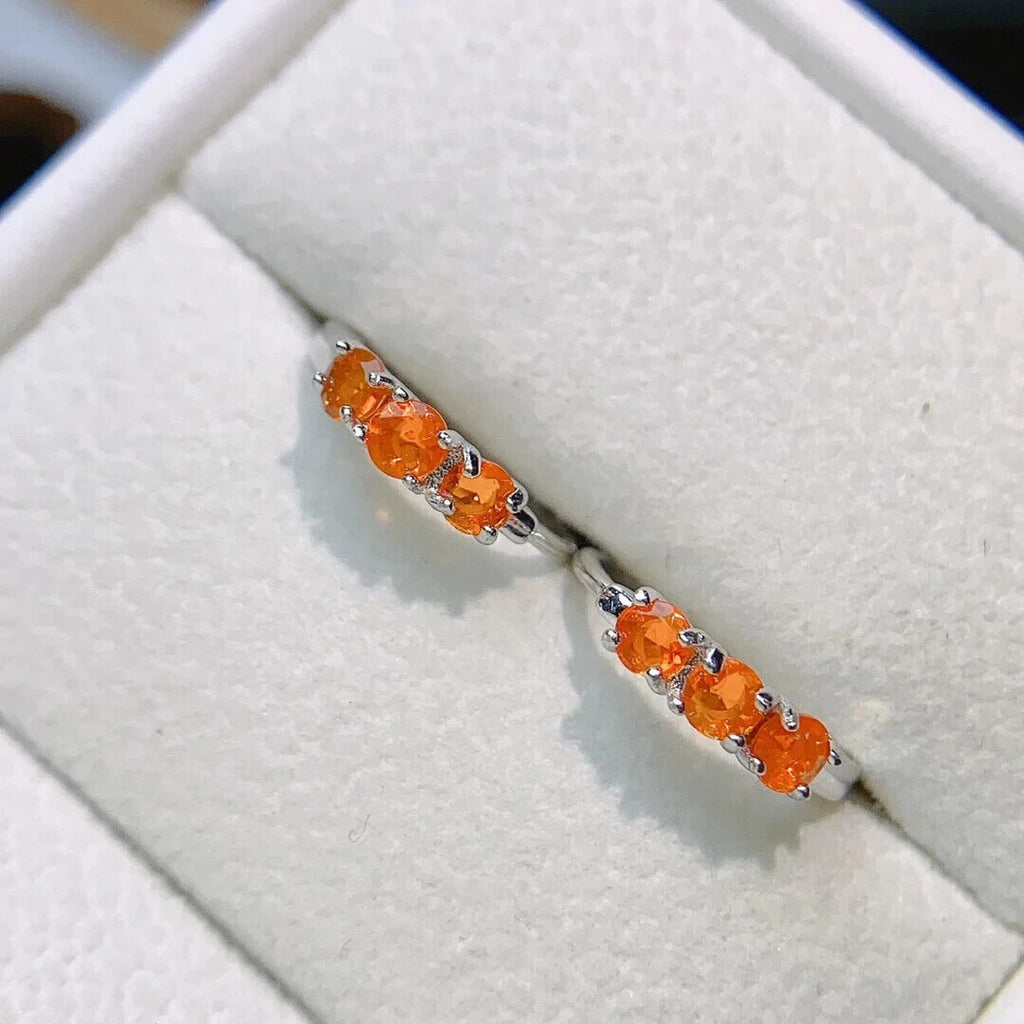 Orange Fire Opal Hoop Earrings 3mm 925 Sterling Silver