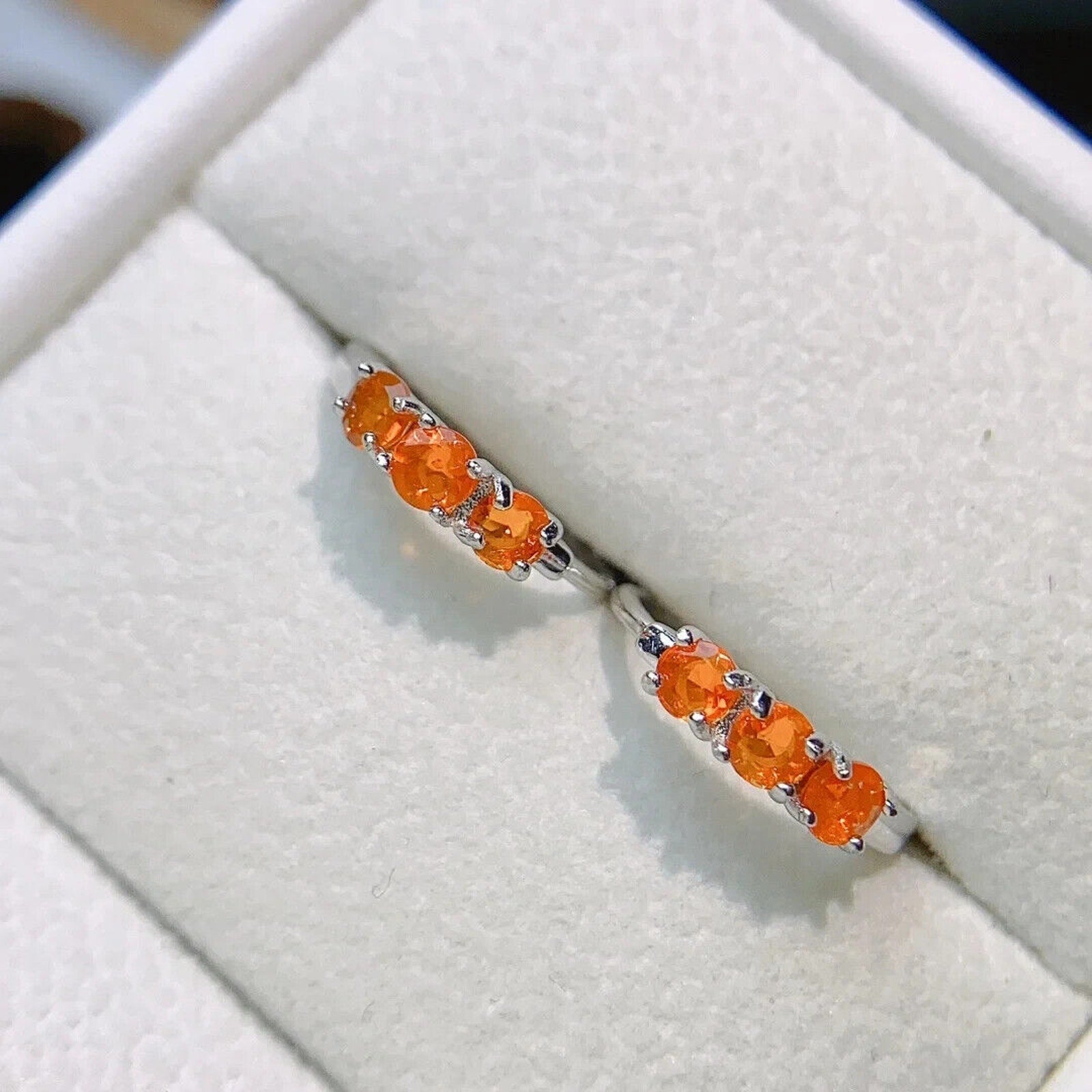 Orange Fire Opal Hoop Earrings 3mm 925 Sterling Silver