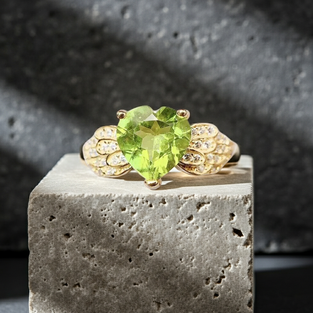 Natural Peridot Gemstone Heart Ring 8mm 2CT, August Birthstone Peridot Ring