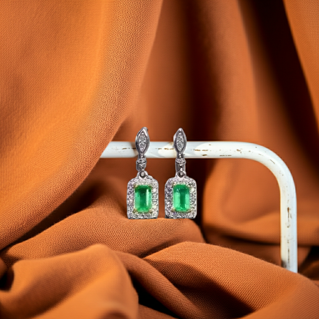 Emerald Cut Colombian Emerald Dangle Earrings 3x5mm