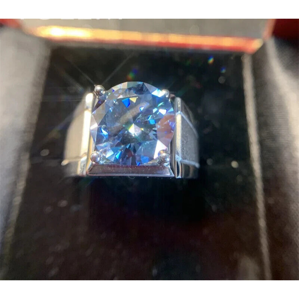 VVS1 5 CT Blue Moissanite Men's Ring, Men's Blue Moissanite Ring 11mm Sterling