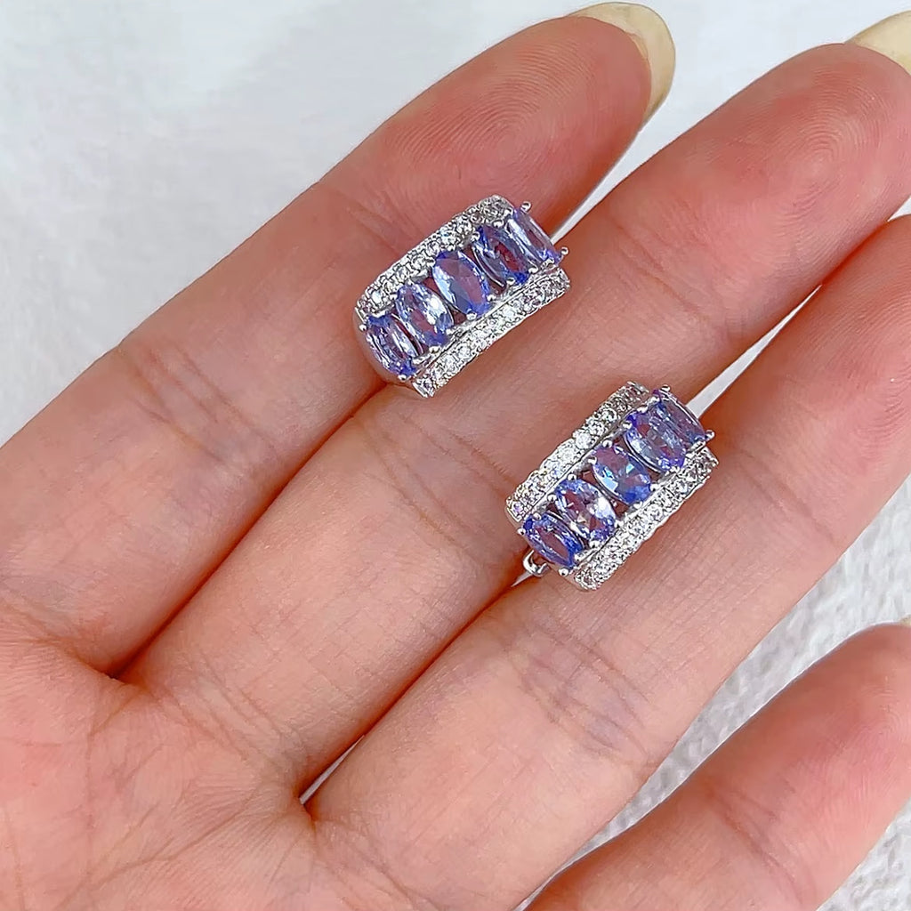 VVS Grade Purple Tanzanite Hoop Earrings 925 Sterling Silver 3x5mm