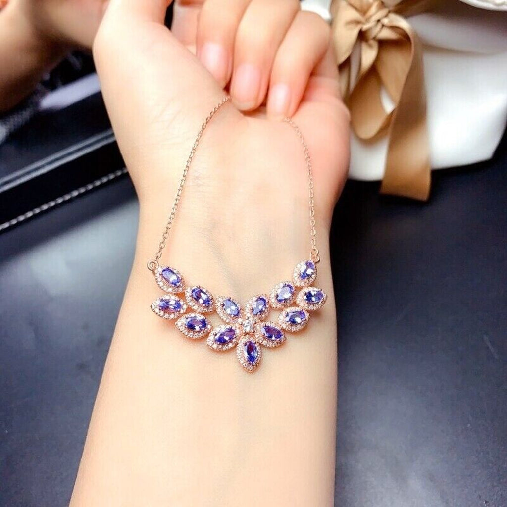 Purple Tanzanite Statement Necklace, Platinum Plated Tanzanite Collar Necklace