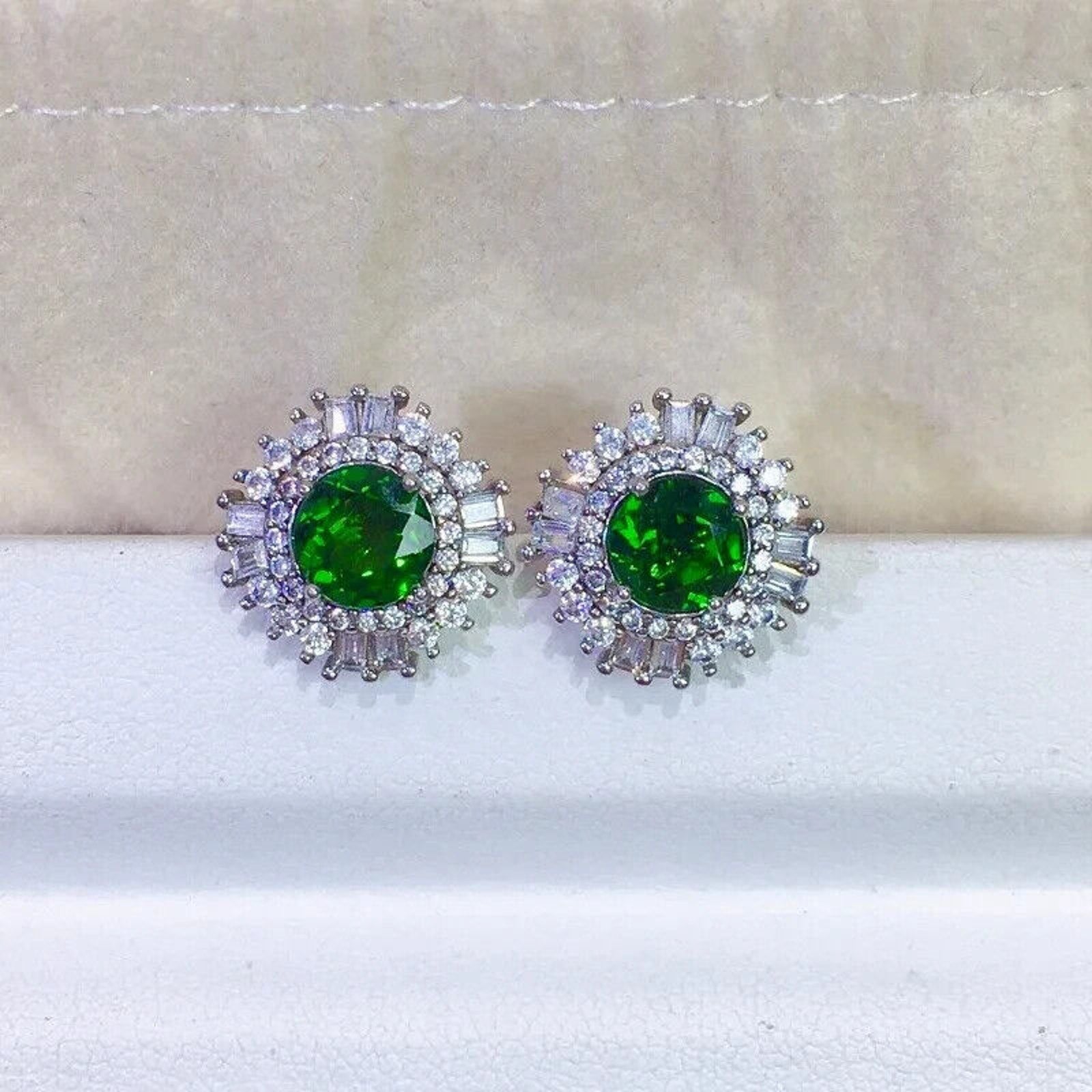 Chrome Diopside Stud Earrings, Women's Chrome Diopside Earrings 6x6mm