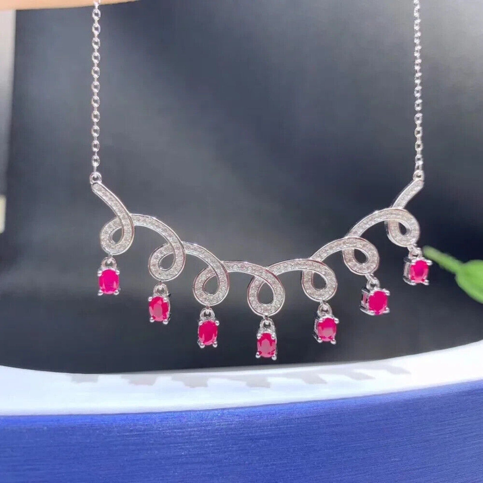 Natural Ruby Clavicle Chain Necklace, Genuine Ruby Charm Necklace 925 Sterling