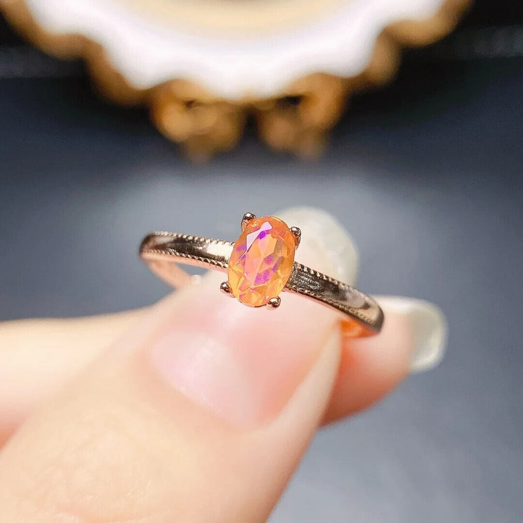 Dainty Orange Fire Opal Cocktail Ring, Natural Orange Fire Opal Gemstone Ring